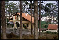 Basque style villa of colonial period in the pine-covered hills. Da Lat, Vietnam (color)