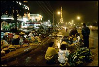 Night market and the local Eiffel tower. Da Lat, Vietnam (color)