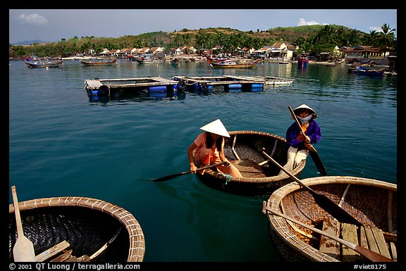 Circular basket boats, typical of the central coast, Nha Trang. Vietnam (color)