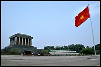 Ho Chi Minh mausoleum and national flag. Hanoi, Vietnam (color)