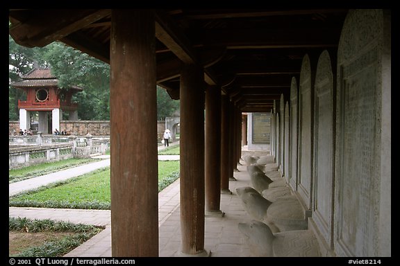 Stone Tablets engraved with laureate mandarin names,  Temple of Literature.. Hanoi, Vietnam (color)