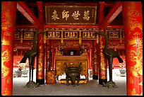 Red columns and altar with phoenix, Temple of the Literature. Hanoi, Vietnam