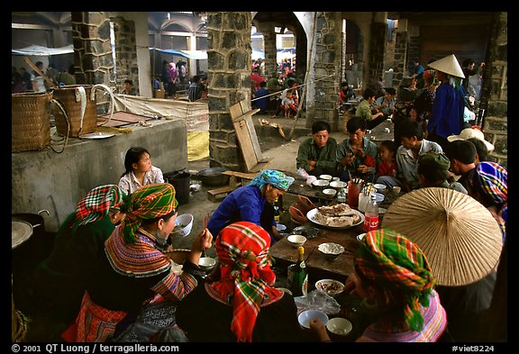 Food stalls at sunday market. Bac Ha, Vietnam (color)