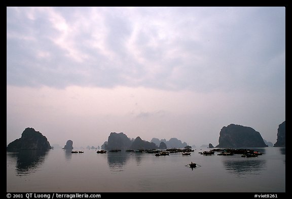 Distant view of the bay with its three thousands limestone islets. Halong Bay, Vietnam (color)