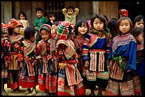 School kids in colorfull everyday dress. Bac Ha, Vietnam (color)