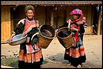 Flower Hmong women. The Hmong ethnie is divided into four subgroups, designated using the dress pattern they wear. Bac Ha, Vietnam (color)