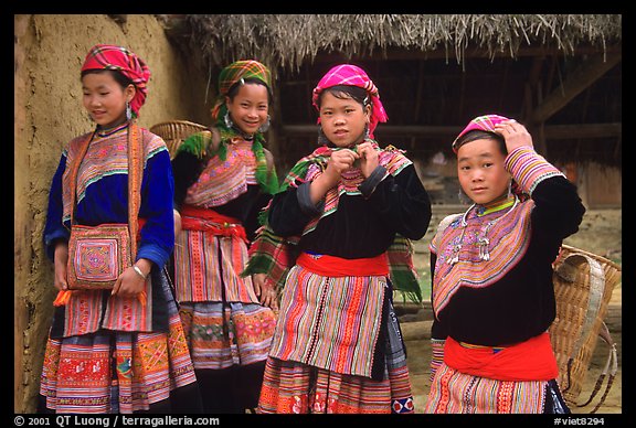 Young Flower Hmong  women. Bac Ha, Vietnam (color)