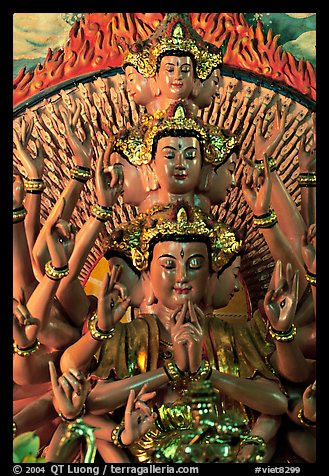 Detail of a buddhist sculpture with many heads. Ha Tien, Vietnam (color)